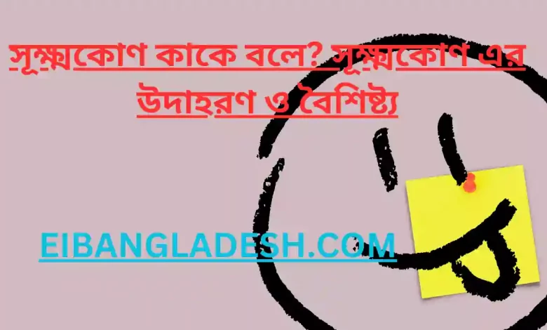 সূক্ষ্মকোণ কাকে বলে সূক্ষ্মকোণ এর উদাহরণ ও বৈশিষ্ট্য