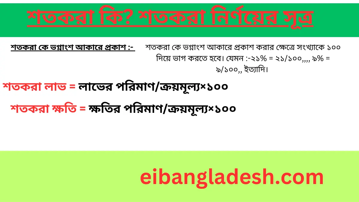 শতকরা কি শতকরা নির্ণয়ের সূত্র